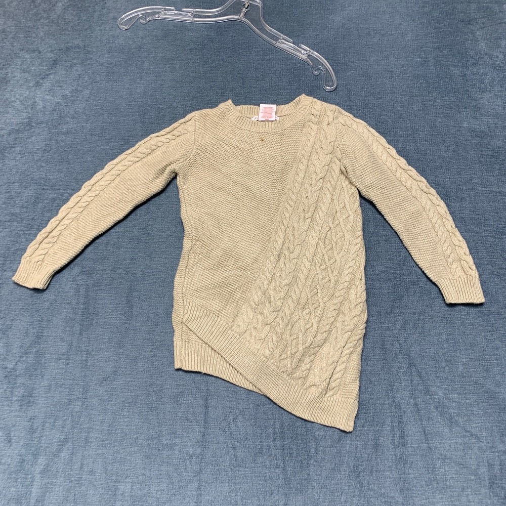 Tommy Bahama Sweater Girls S 5/6 Beige Cable Knit Long Sleeve Asymmetrical Hem